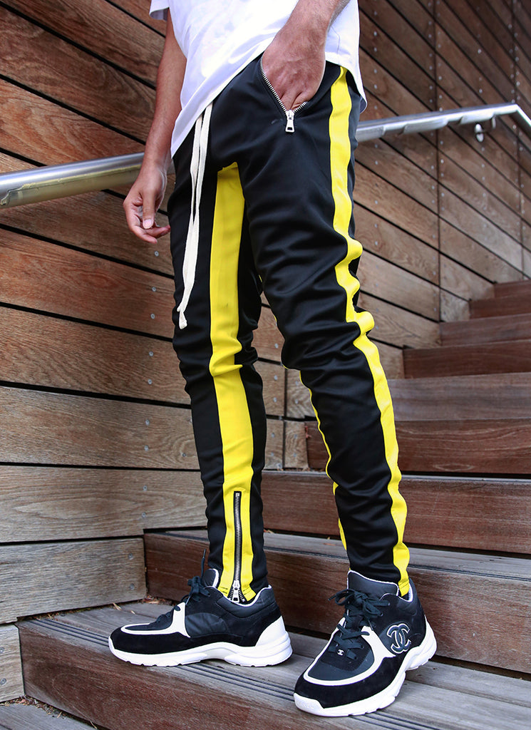 Black and yellow track pants online