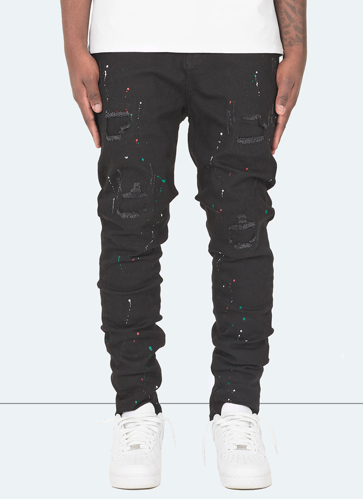 Patchwork-Lackjeans – Schwarz