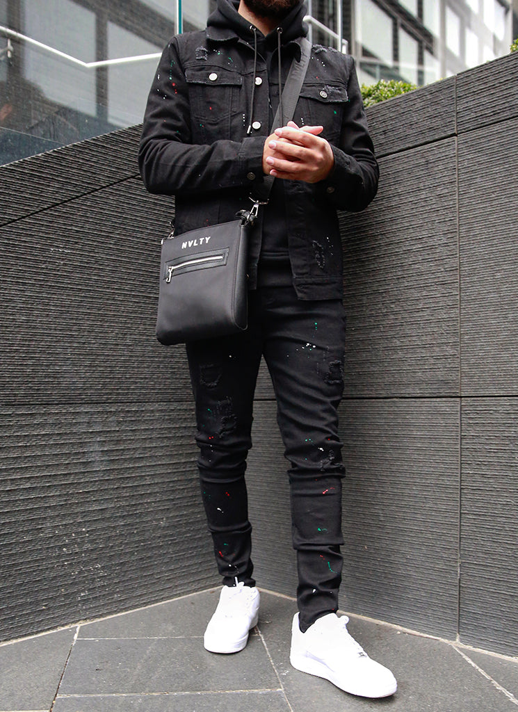 Veste en jean peinture - Noir