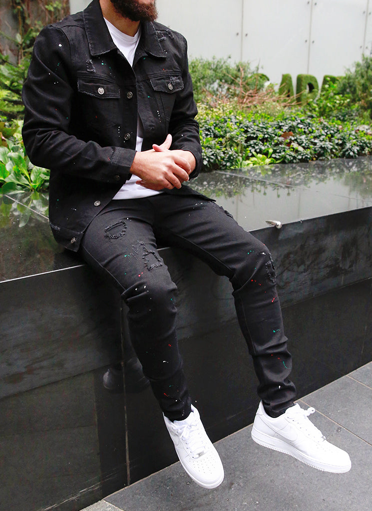 Veste en jean peinture - Noir