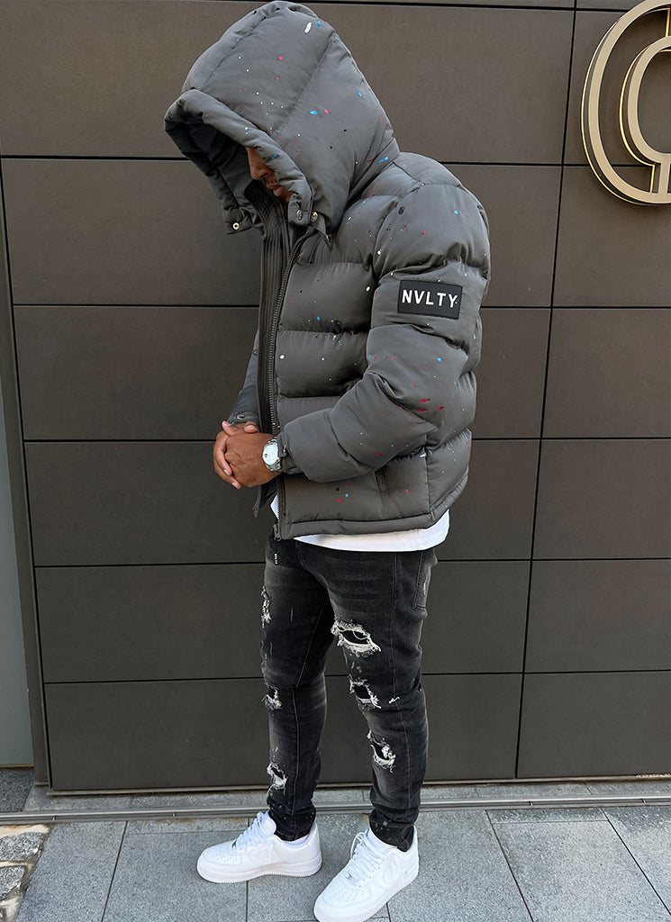 Paint Puffer Jacket - Charcoal Grey