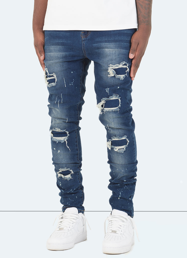 Triple Patchwork Jeans - Dark Blue