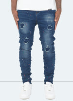 Patchwork-Paint-Jeans – Dunkelblau