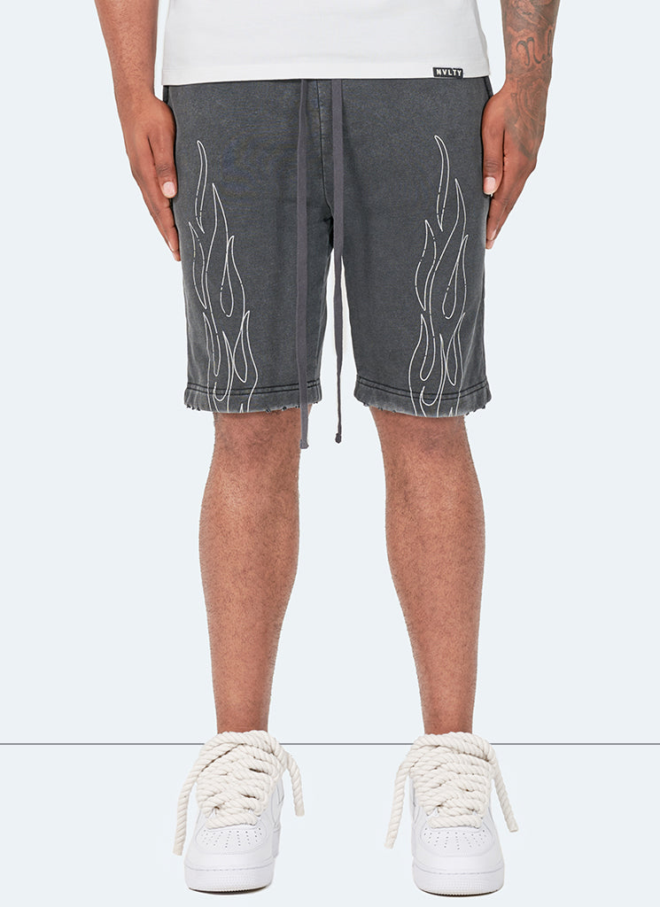 Vintage Flame Shorts - Washed Black