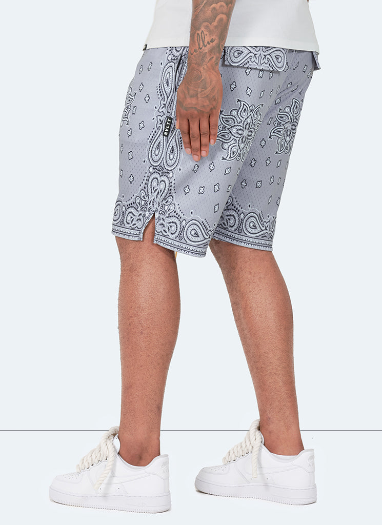 Paisley-Mesh-Shorts – Grau