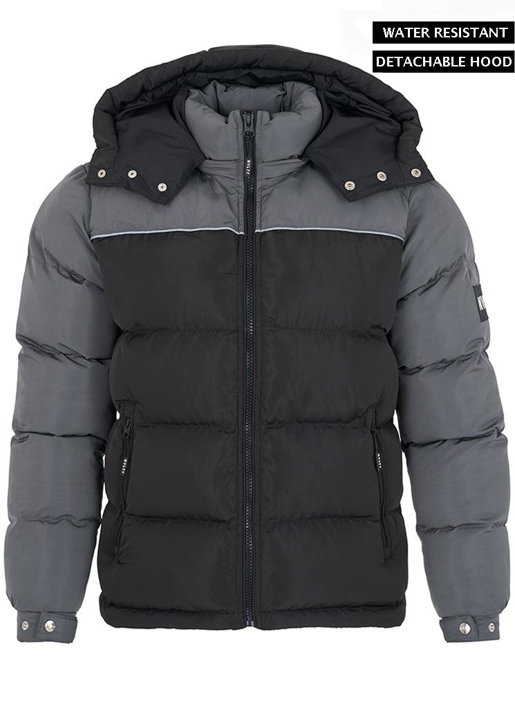 Dual Tone Puffer Jacket - Black/Grey