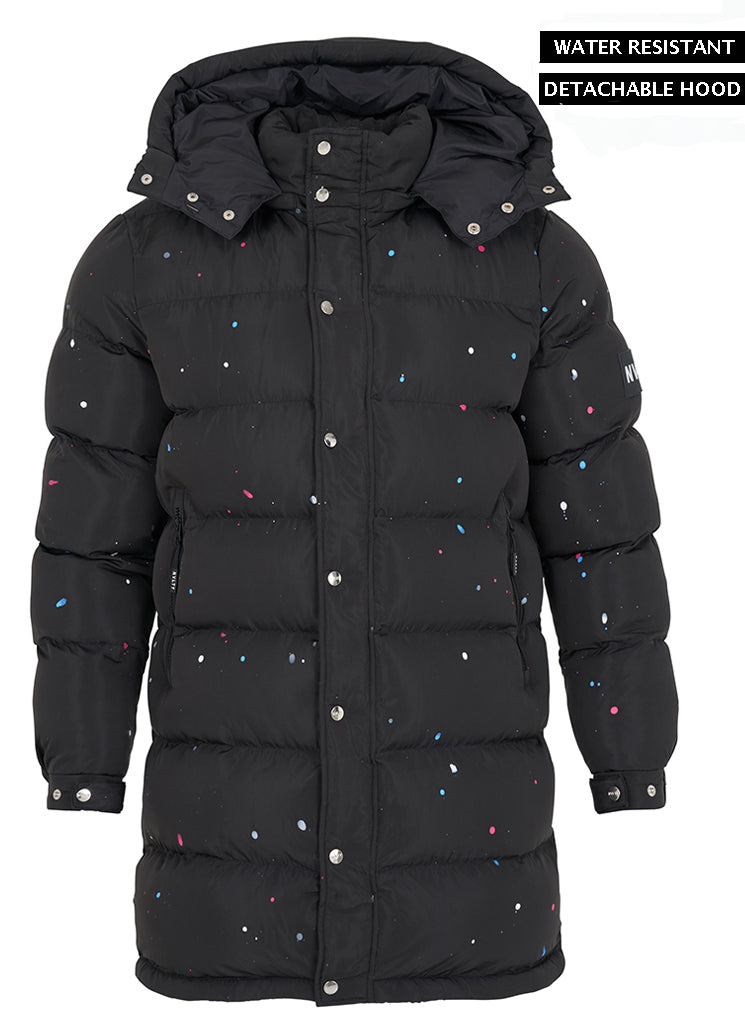 Long Paint Puffer Jacket - Black
