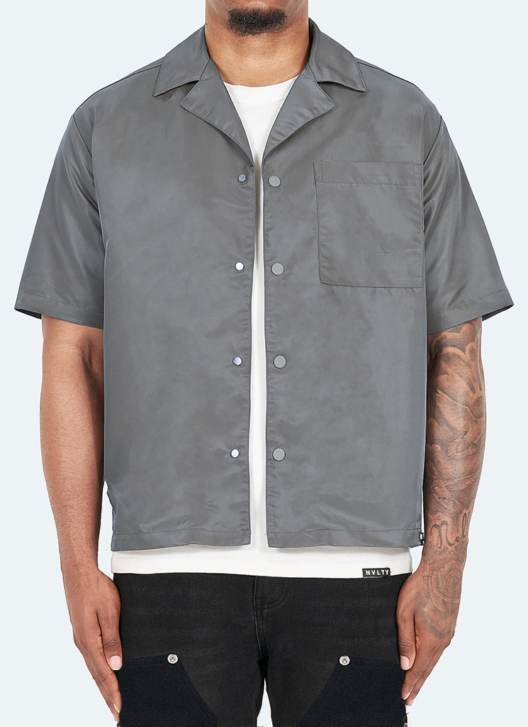 Nylon Open Collar Shirt - Charcoal Grey