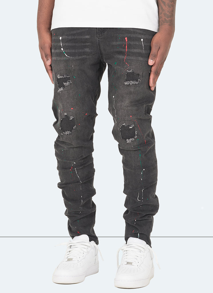 Patchwork Paint Jeans - Grey