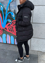 Long Paint Puffer Jacket - Black