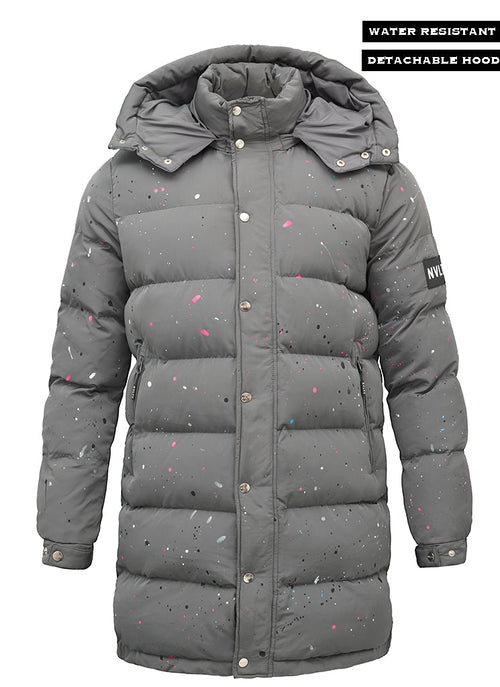 Long Paint Puffer Jacket - Charcoal Grey