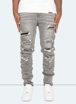 Repaired Paint Jeans - Light Grey