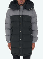 Long Dual Tone Puffer Jacket - Black/Grey