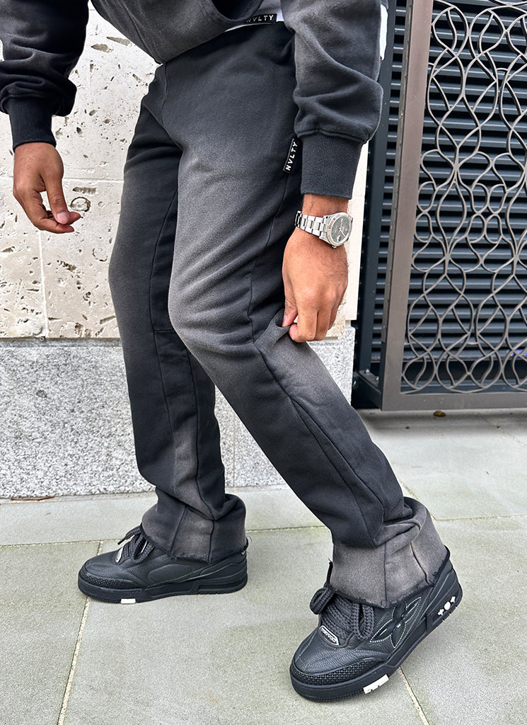 Pantalon de jogging évasé vintage délavé au soleil - Noir 