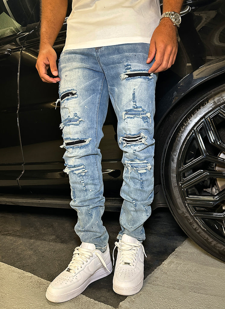 Repaired Paint Jeans - Light Blue