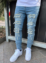 Ripped & Repaired Jeans - Light Blue