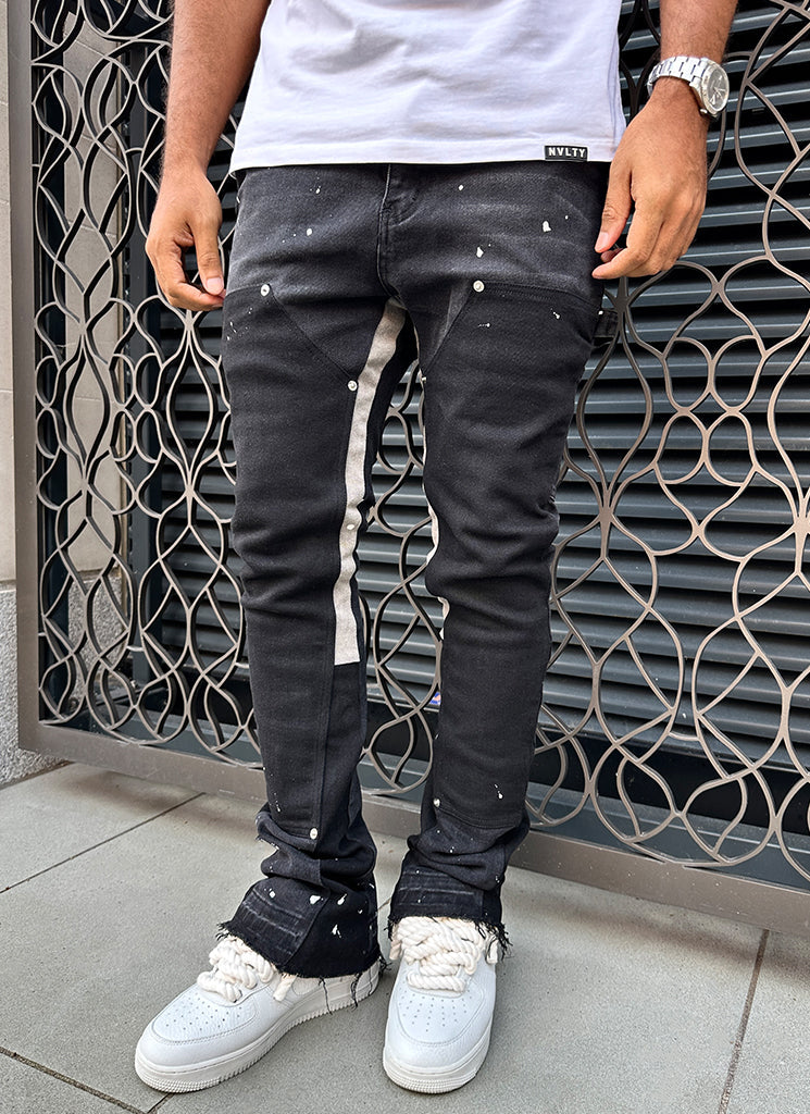 Vintage Flare Carpenter Paint Jeans - Black