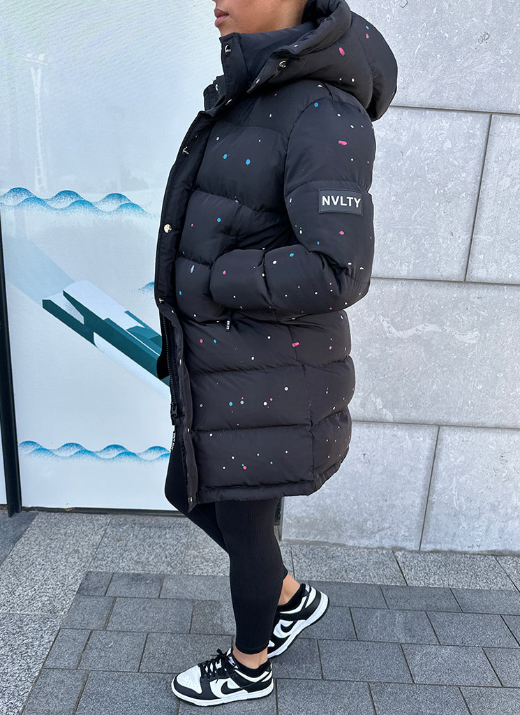 Long Paint Puffer Jacket - Black