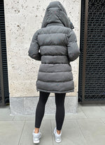 Long Paint Puffer Jacket - Charcoal Grey