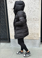 Long Paint Puffer Jacket - Black