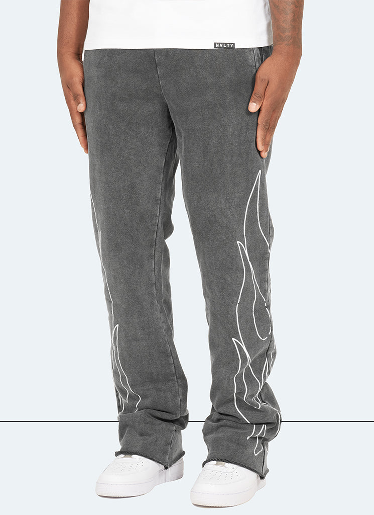 Vintage Flare Flame Joggers - Washed Black