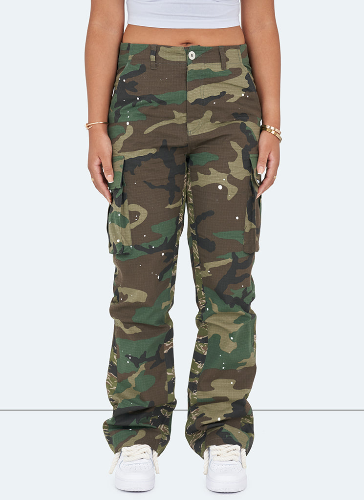 Cargos évasés vintage - Peinture camouflage 