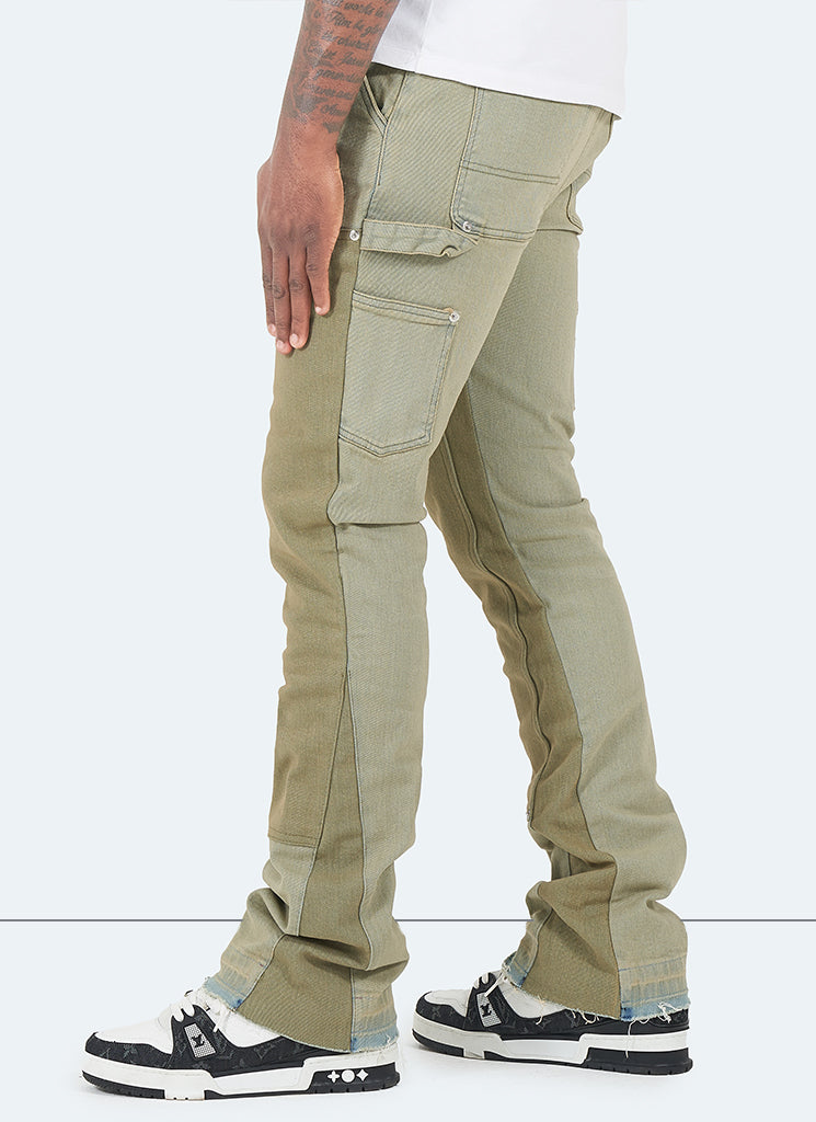 Vintage Flare Carpenter Jeans – verwaschenes Grün