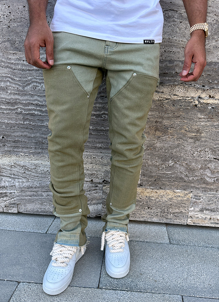 Vintage Flare Carpenter Jeans – verwaschenes Grün