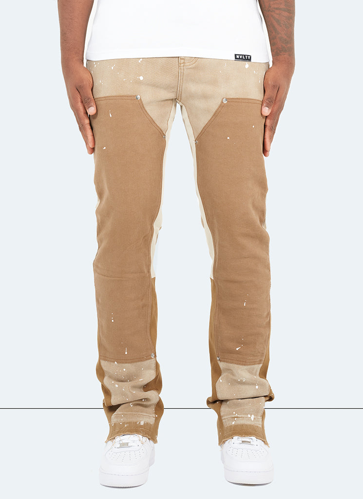 Vintage Flare Carpenter Paint Jeans – verwaschenes Tan