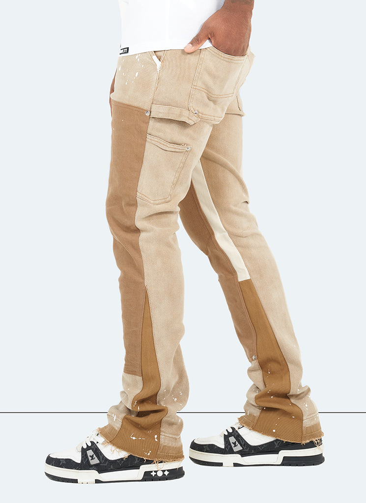 Vintage Flare Carpenter Paint Jeans – verwaschenes Tan